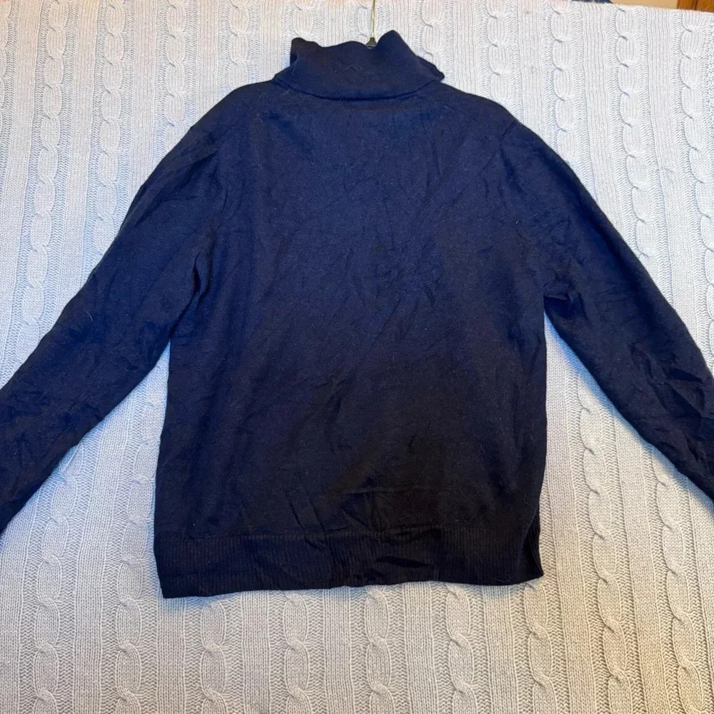Gap Sweater Mens Large 100% Extra Fine Merino Wool Navy Blue 1/4 Zip Long Sleeve - Picture 8 of 9